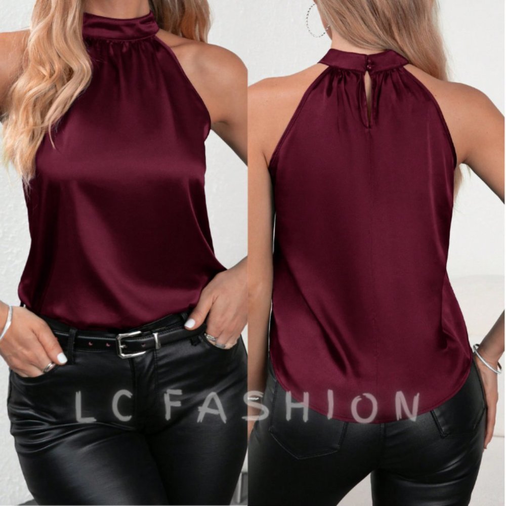 Halter Neck Satin Top, Tank tops for women, Satin Blouse